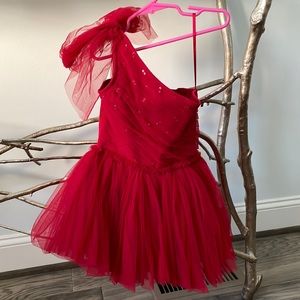 Marais Sky Red Tulle with star & round sequins asymmetrical tutu dress.